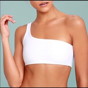 one shoulder white bikini top